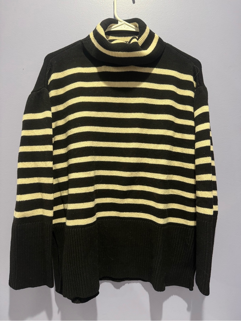 Falls Creek Black and Cream Striped Turtleneck Sweater
